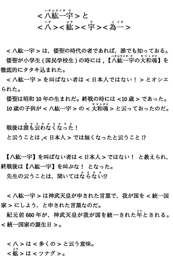 ＜八紘一宇＞と＜八＞＜紘＞＜宇＞＜為一＞